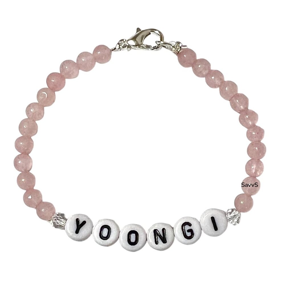 6.5" YOONGI Rose Quartz + Crystal Beaded Bracelet + Lobster Clasp *NEW*